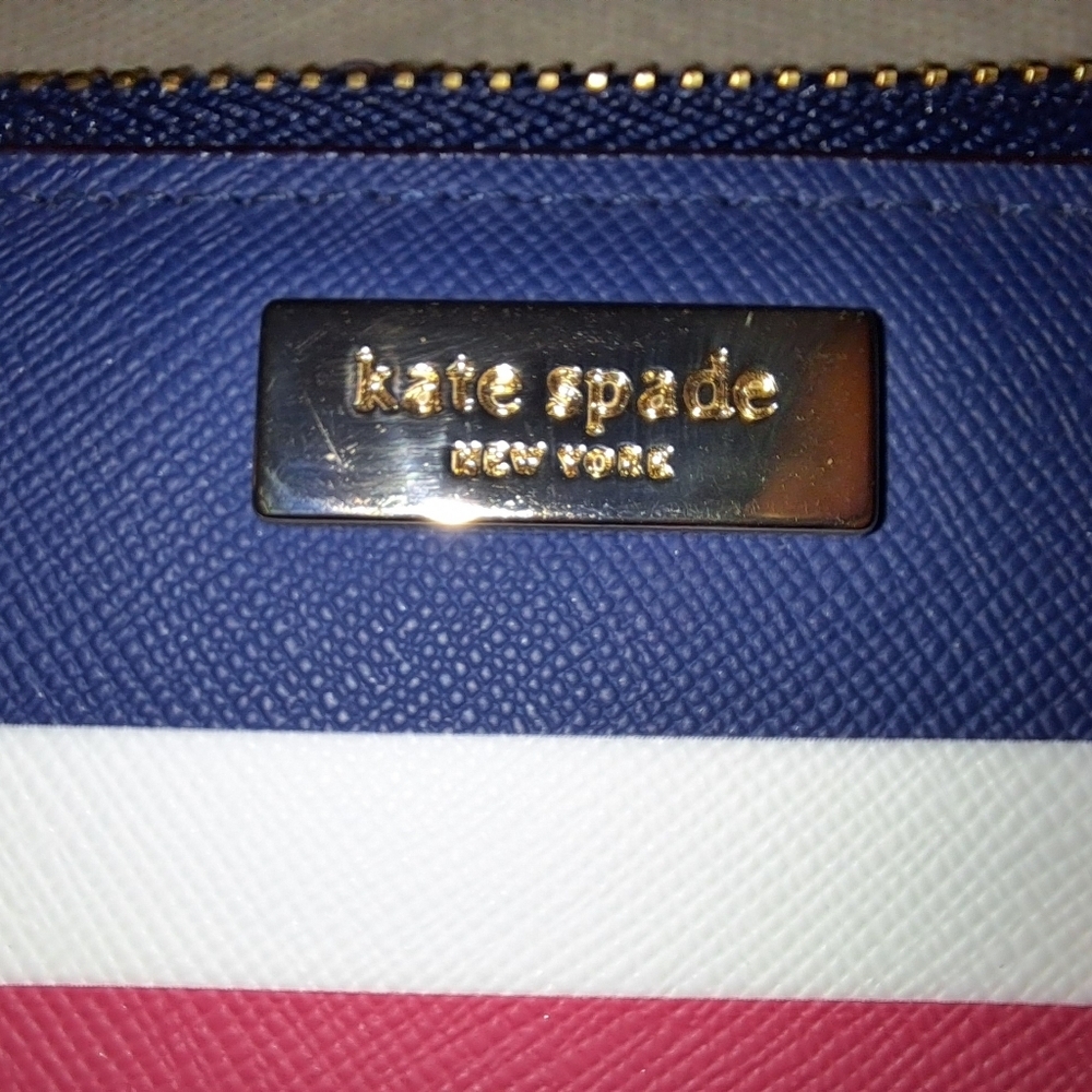 Kate Spade Laurel Way Blue/Pink Striped Saffiano Leather Crossbody/Wallet LNC - Picture 7 of 12